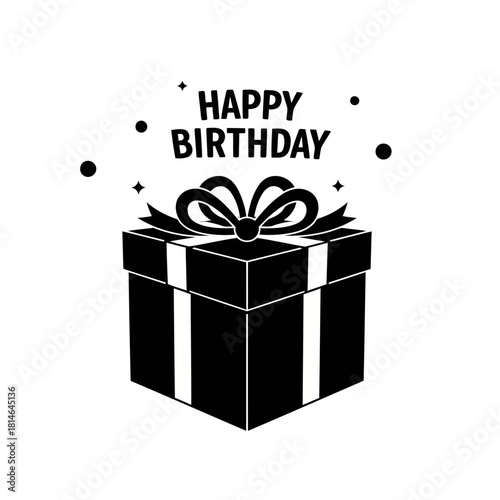 Happy birthday gift box with a bow and stars isolated on