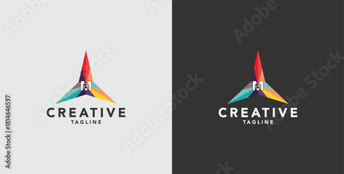 Digital colorful abstract icons, elements and symbols with initial M logo, template