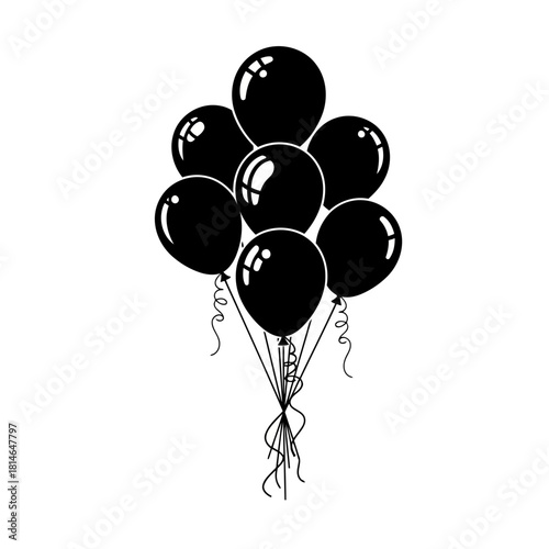 Black balloons tied together with ribbons, illustration