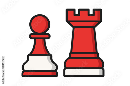 Strategic Chess Icon. Chess pawn and rook icon, symbolizing strategic thinking and planning. The pieces are positioned upright, representing foresight and tactical. Vector illustration