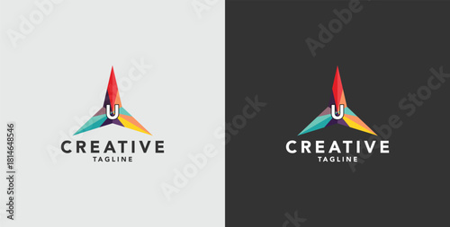 Digital colorful abstract icons, elements and symbols with initial U logo, template