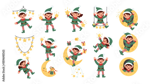 Playful Elves: A collection of charming cartoon elves engage in various festive activities, radiating joy and adding a touch of magic to your designs.