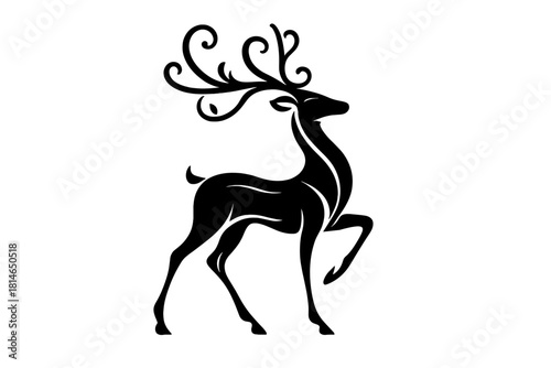 Elegant Reindeer Silhouette. Elegant reindeer silhouette, crafted with flowing lines to depict its graceful form. The reindeer stands poised, conveying a sense of. Vector illustration