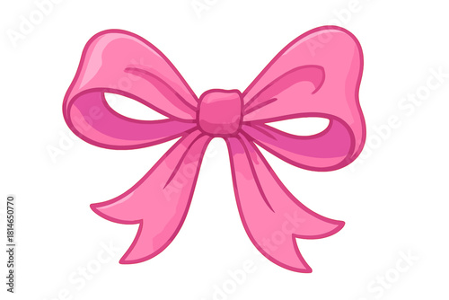 Elegant Pink Bow. Pink bow with elegant curves, symbolizing celebration and femininity, placed centrally with a cheerful, whimsical design. Bright pink and purple. Vector illustration