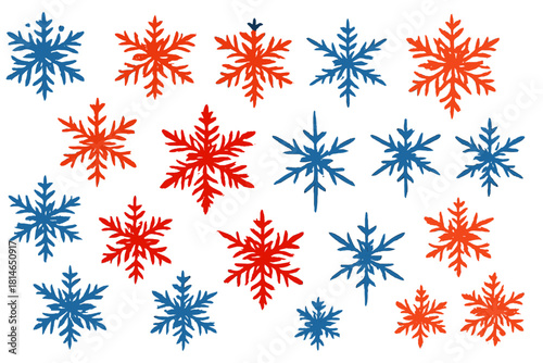 Intricate Snowflake Designs. Variety of snowflakes in intricate designs, each unique in its symmetry and detail. The snowflakes are scattered across the composition,. Vector illustration