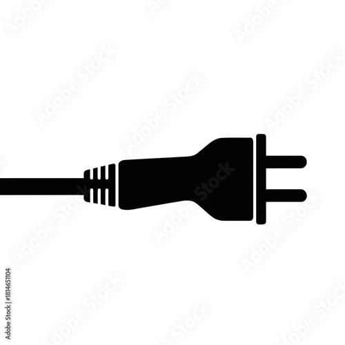 Black plug and cable icon, vector illustration of an electrical plug and wire, simple and clean design, suitable for various applications