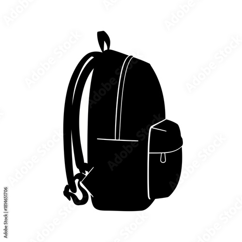 Black backpack with two main compartments and a front pocket, perfect for school or travel, isolated on