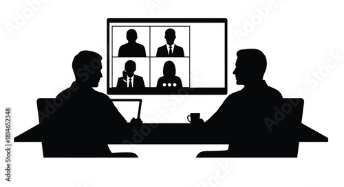 Silhouette of a business meeting taking place with a video conference call