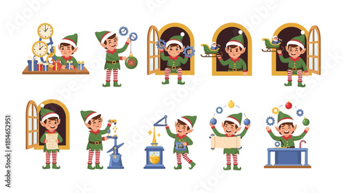 Festive Elf Collection: A collection of cheerful elves engage in a variety of holiday-themed activities, offering a glimpse into their workshop and festive spirit.