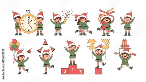Christmas Elf: Charming and cheerful elves decked out in festive attire, each radiating the spirit of the holiday season with a variety of Christmas celebration actions.