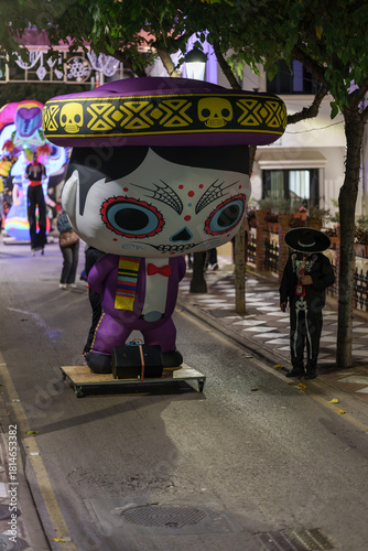 Giant Day of the Dead Mariachi Skeleton Inflatable Float at Night Street Parade