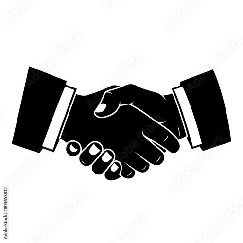 Two hands shaking in a handshake, symbolizing agreement, partnership, and business deal, isolated on