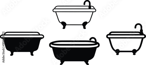 bath tub Icon Set Silhouette Vector Collection on a white background.
