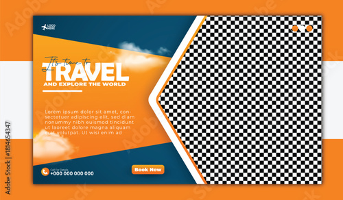 Travel and explore the world banner template with scenic destination images