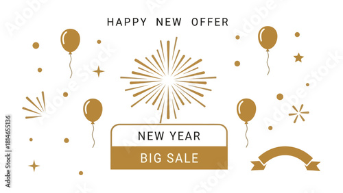 New Year Sale Advertisement: A festive promotional graphic design for the new year, filled with celebratory elements to herald new offers and big sales!