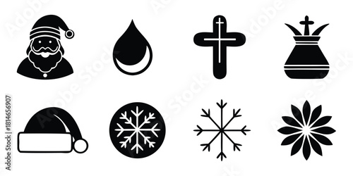 Collection of diverse black and white icon silhouettes on white background