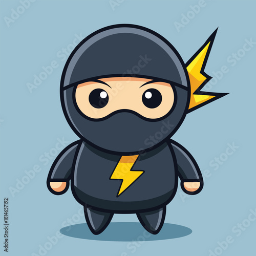 Cute chibi ninja character with lightning bolt emblem and energetic aura