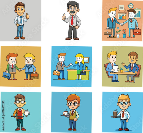 Set of funny cartoon business people characters