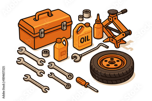 Car repair tools icon set. Vehicle maintenance vector set. Car repair tools vector illustration for garage work.