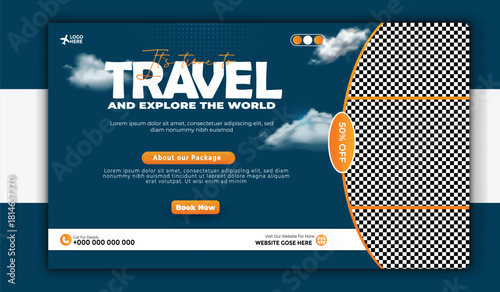 Travel and explore the world banner template with scenic destination images