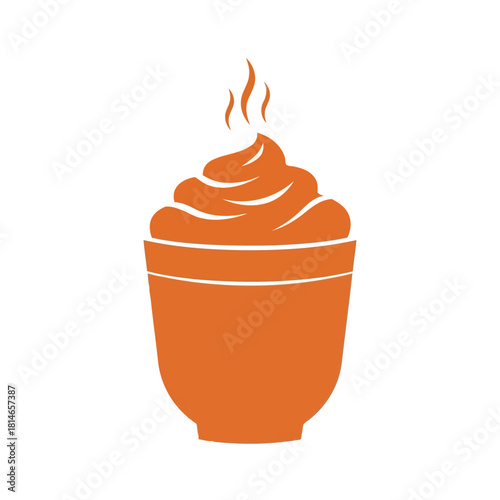 Orange dessert in a bowl with whipped cream on top, isolated on