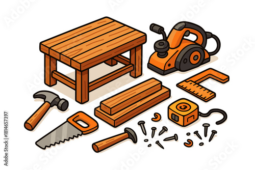 Carpenter tools icon set. Woodworking tools vector set. Carpenter tools vector illustration for building and fixing furniture.
