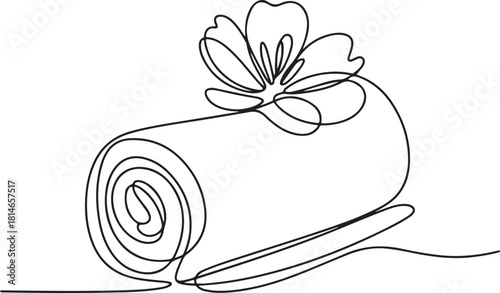 Continuous line art illustration of rolled towel with flower on top using handmade contour