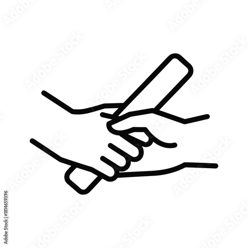 Relay race baton exchange between teammates isolated on