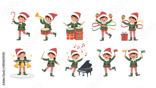Christmas Elf Jamboree: A delightful collection of festive elves brings the magic of Christmas to life, each engaged in a joyful activity. From playing musical instruments to waving cheerful banners.