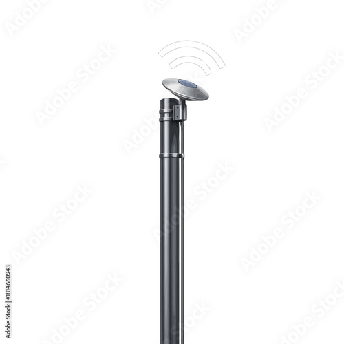 Wireless signal receiver antenna on a metal pole with waves illustration isolated on