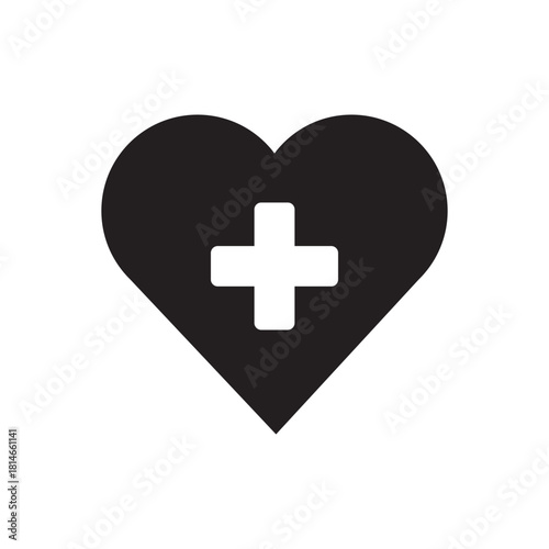 Heart Symbol with Medical Cross Love and Care in Healthcare Health First Aid Medicine Charity Romance Hospital Treatment