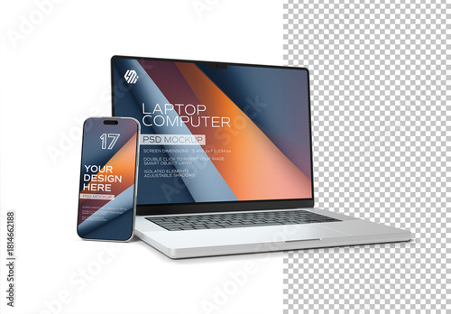 Modern Smartphone and Laptop Mockup on Transparent Background