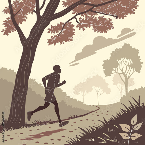 vector illustration of a man jogging in the woods
