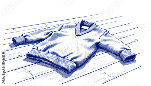 Vintage sketch of a wool sweater on wooden floor  