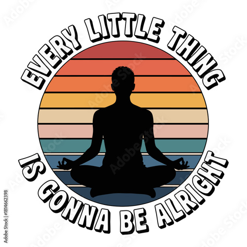 Silhouette of Person Meditating in Lotus Pose Against Retro Sunset Stripes meditation yoga