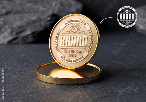 Golden Medal With Engraved Logo Mockup
