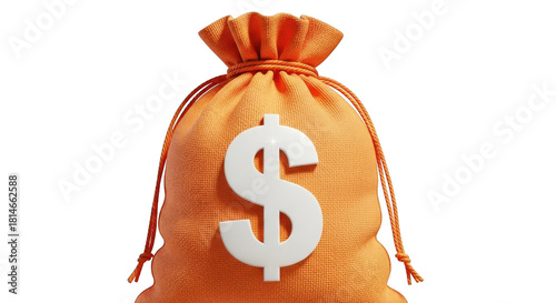 Orange money bag with dollar sign isolated on transparent background