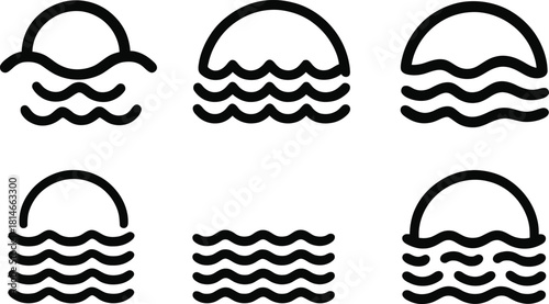 ocean Icon Set Silhouette Vector Collection on a white background.
