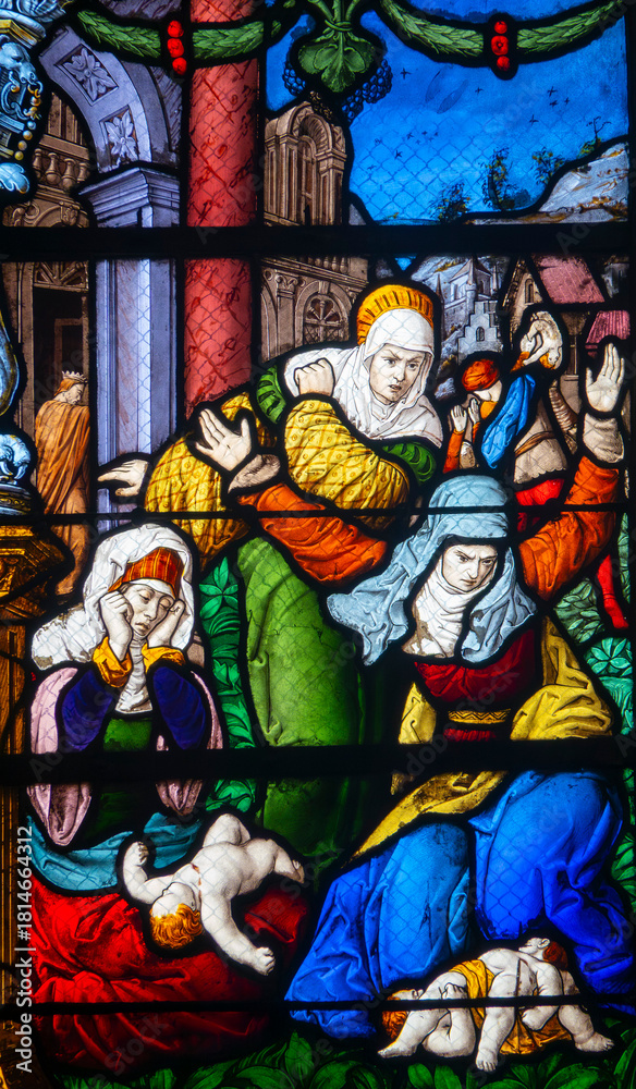 Fototapeta premium Stained glass (19th century) of The massacre of the Innocents.