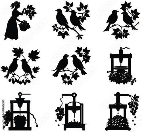 Set of vector silhouettes of people in a simple black graphic design