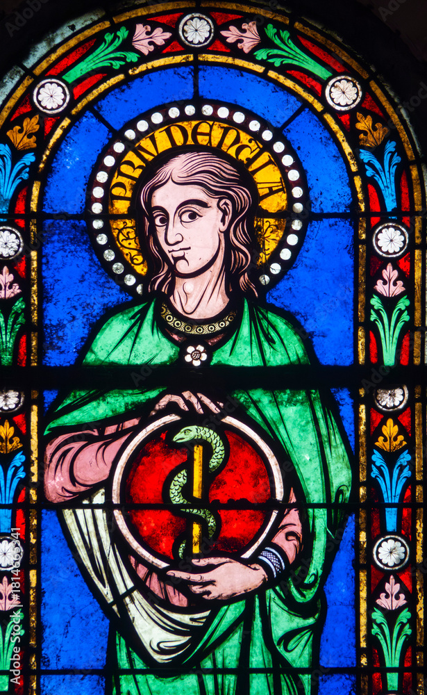 Fototapeta premium Stained glass window (19th century) depicting the prudence.