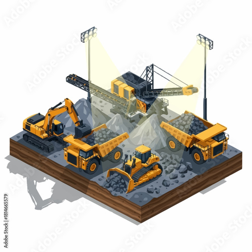 Heavy Construction Equipment Working in a Coal Mine.