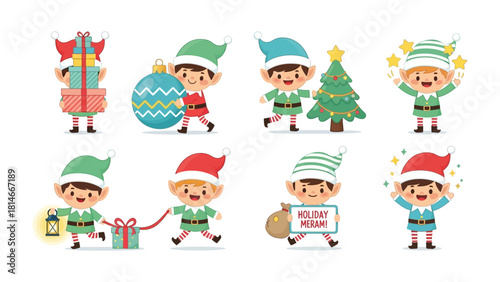 Holiday Elves: Joyful elves prepare for the holiday, filled with festive cheer as they wrap gifts, trim the tree, and spread holiday greetings.