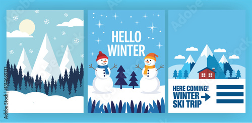Winter Landscape and Snowman Scenes mountain forest