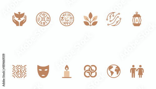 Cultural Decorative Icons Folk Pattern and Symbol Set