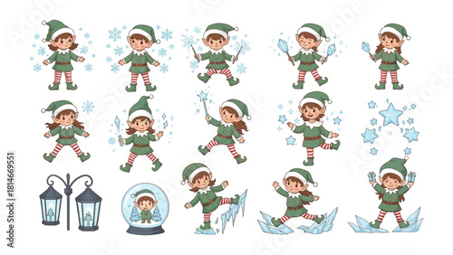 Festive Christmas Elves Collection: A delightful ensemble of whimsical elves, radiating joy and festive spirit. Adorned in charming outfits, they bring the magic of the holiday season to life.