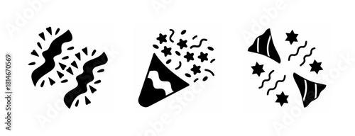 Festive event icons: confetti burst, party popper, streamers