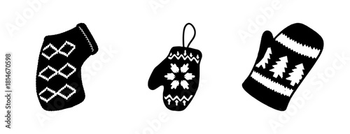 Stylized winter mittens set with seasonal patterns and cozy designs