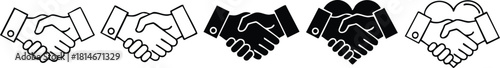 Collection of handshake icons symbolizing agreement partnership and business deal for websites presentations and designs