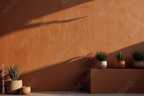 Wall shadow light with table and plant in pot background illustration 